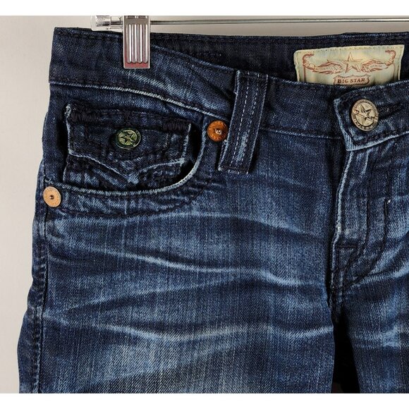Big Star Jeans Womens 28 Blue Liv Cropped Dark Wash Denim Flap Pockets (28x23) - Picture 3 of 12